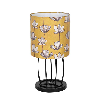 Retro Metal Wire Table Lamp Cage Base, Bedside Light for Home Decoration Items, Fabric Lampshade for Home Office,Cafe Restaurants, Jungle Shade