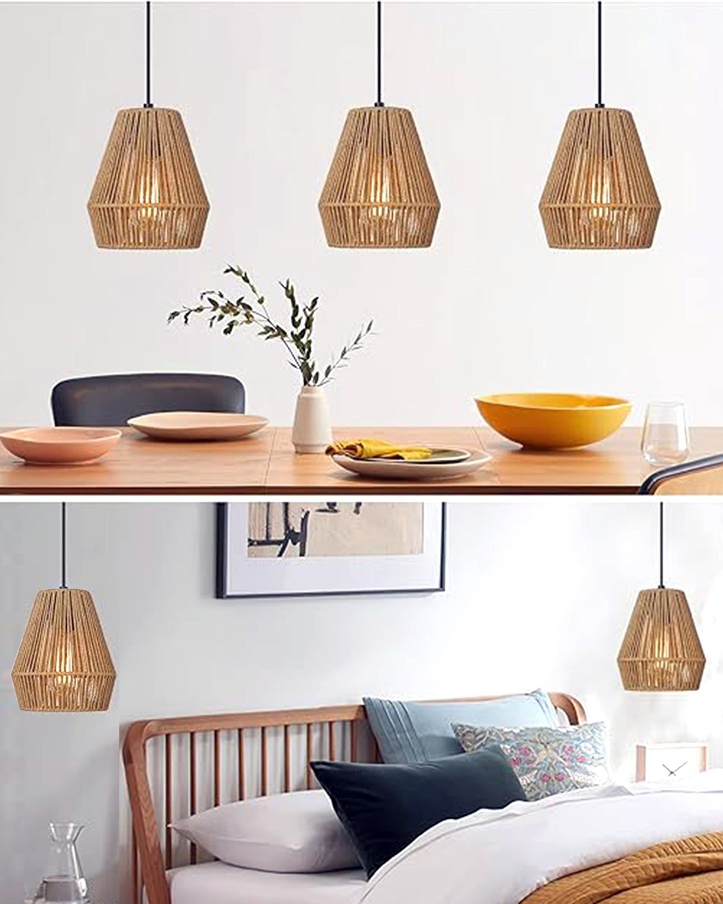 Rattan Light Fixtures Ceiling Light, Handmade Woven Cage Boho Light Fixture 11" Semi Flush Mount Light Fixture Coastal Ceiling Light for Hallway Kitchen Entryway Farmhouse Living Room