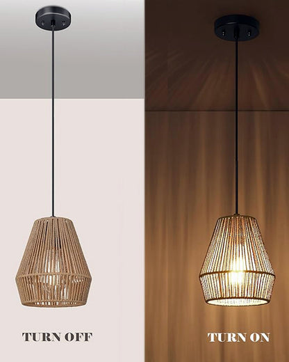 Rattan Light Fixtures Ceiling Light, Handmade Woven Cage Boho Light Fixture 11" Semi Flush Mount Light Fixture Coastal Ceiling Light for Hallway Kitchen Entryway Farmhouse Living Room