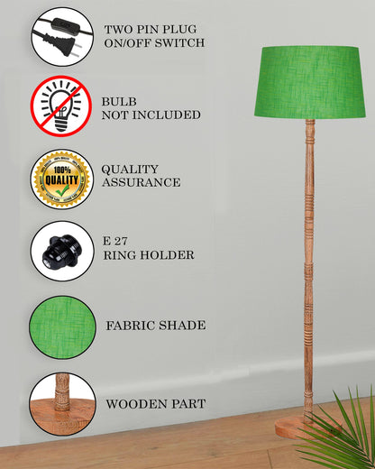Mid Century Modern Floor Lamp,Hand turned Floor Lamp Wood for Living Room,Stand Lamp with Fabric Lampshade for Bedroom, Study Room and Office, Jute