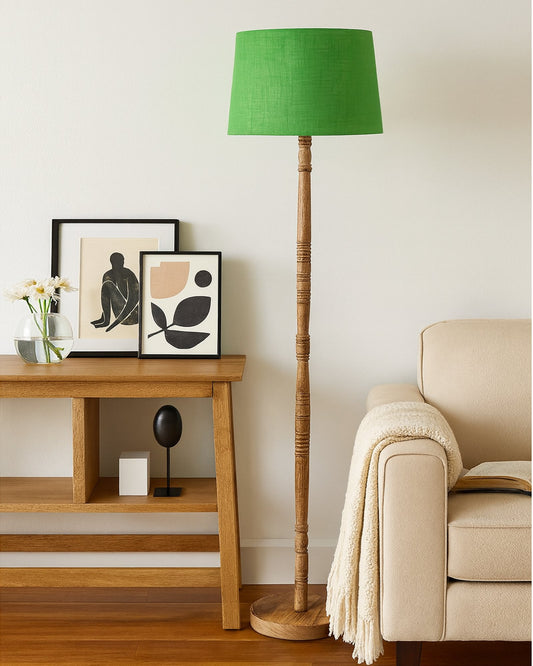 Mid Century Modern Floor Lamp,Hand turned Floor Lamp Wood for Living Room,Stand Lamp with Fabric Lampshade for Bedroom, Study Room and Office, Jute