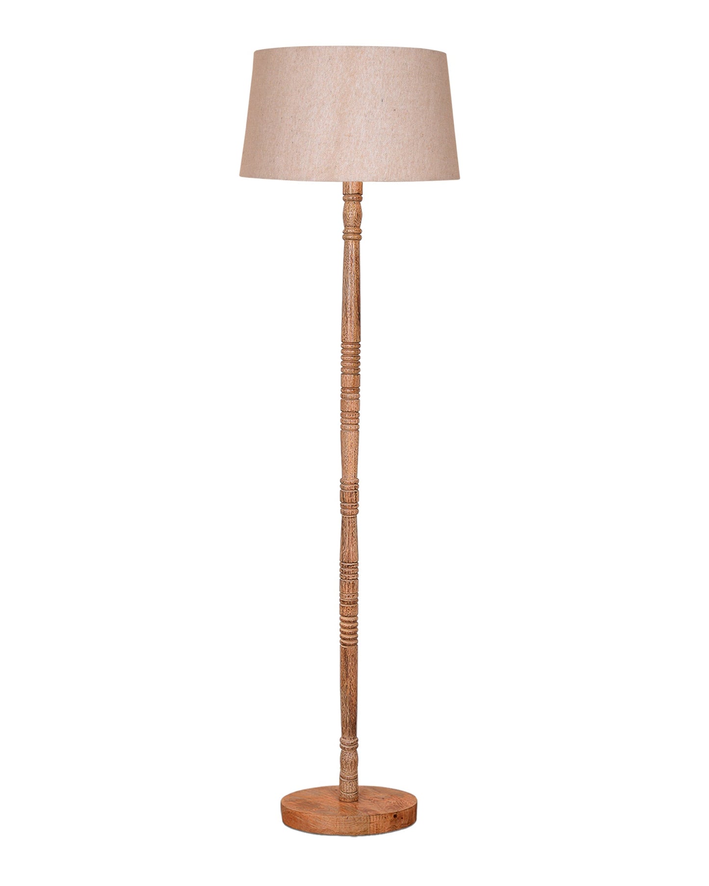 Mid Century Modern Floor Lamp,Hand turned Floor Lamp Wood for Living Room,Stand Lamp with Fabric Lampshade for Bedroom, Study Room and Office, Jute