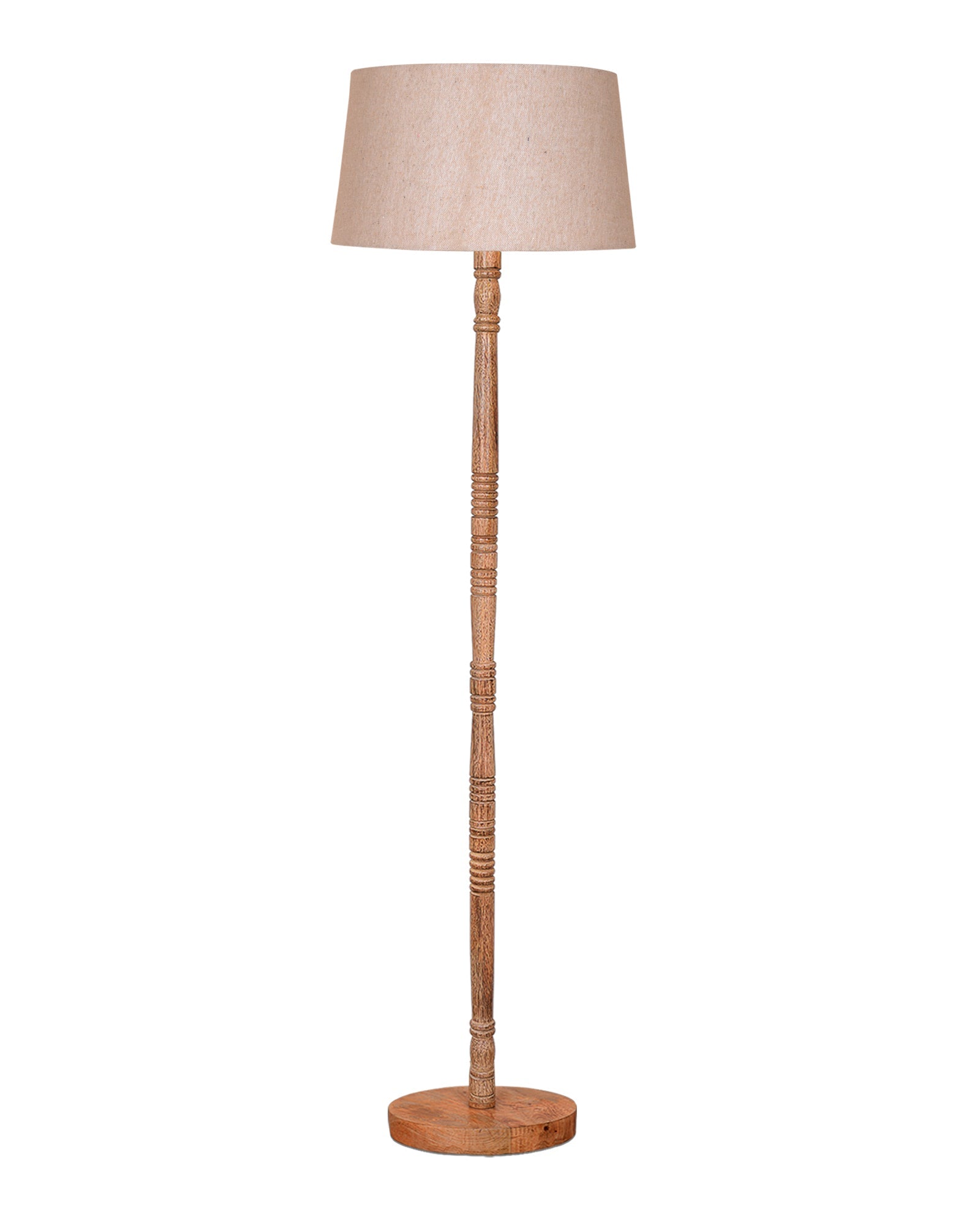 Mid Century Modern Floor Lamp,Hand turned Floor Lamp Wood for Living Room,Stand Lamp with Fabric Lampshade for Bedroom, Study Room and Office, Jute