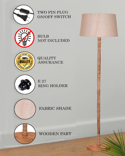 Mid Century Modern Floor Lamp,Hand turned Floor Lamp Wood for Living Room,Stand Lamp with Fabric Lampshade for Bedroom, Study Room and Office, Jute