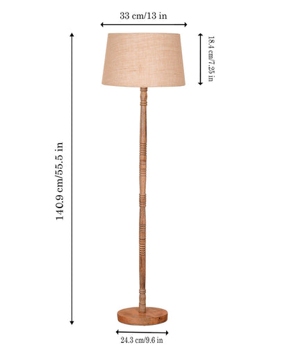 Mid Century Modern Floor Lamp,Hand turned Floor Lamp Wood for Living Room,Stand Lamp with Fabric Lampshade for Bedroom, Study Room and Office, Jute