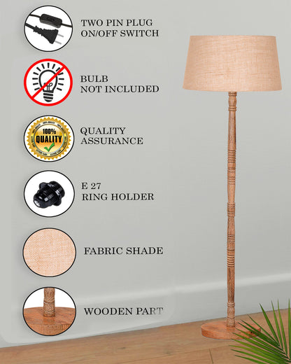 Mid Century Modern Floor Lamp,Hand turned Floor Lamp Wood for Living Room,Stand Lamp with Fabric Lampshade for Bedroom, Study Room and Office, Jute