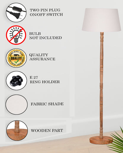Mid Century Modern Floor Lamp,Hand turned Floor Lamp Wood for Living Room,Stand Lamp with Fabric Lampshade for Bedroom, Study Room and Office, Jute