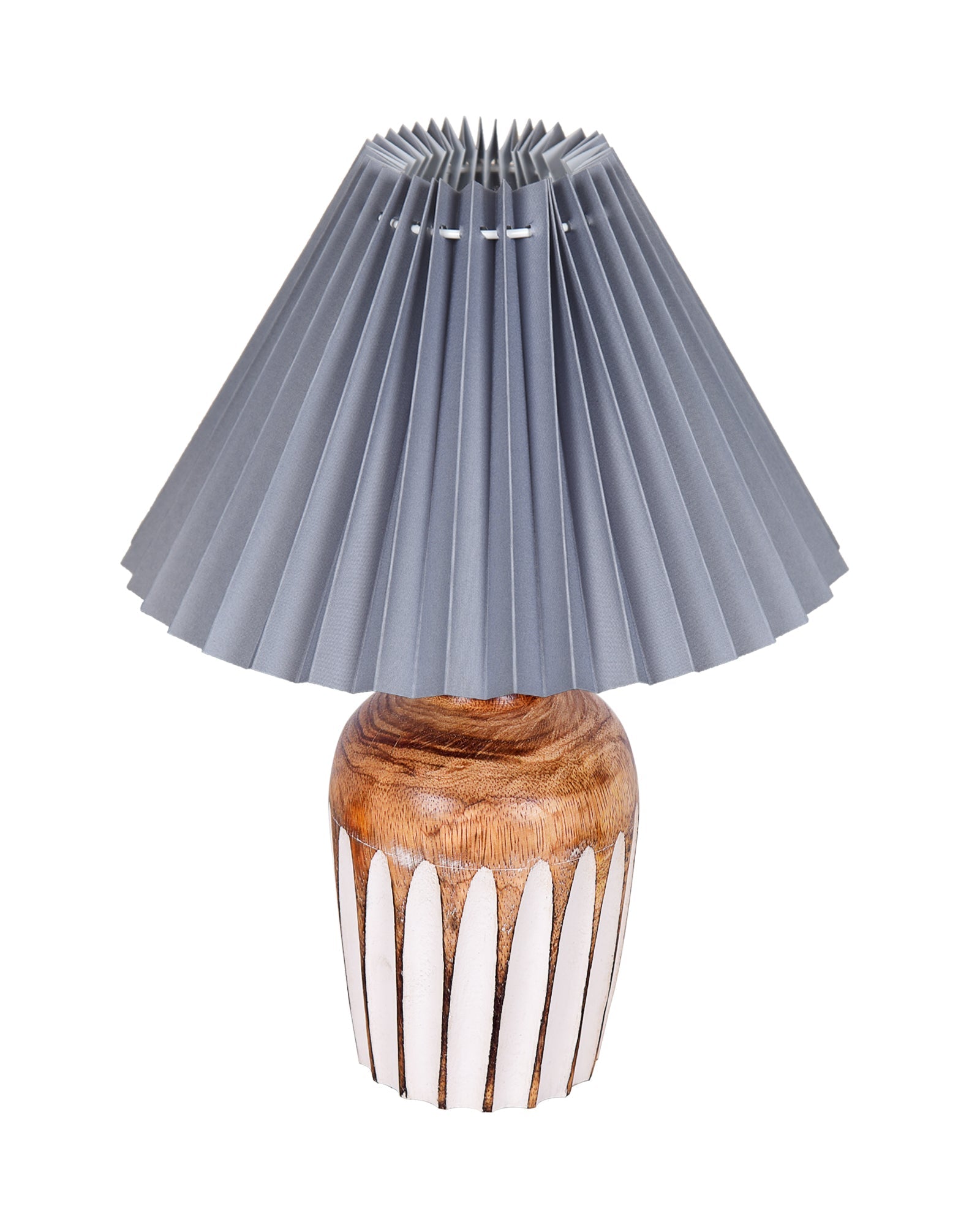 Small Cute Bedside Lamp with Linen Beige Lampshade, Nightstand Lamp for Nursery, Bedroom, Kid Room, Living Room, Light Brown Wooden Base, E27, Ribbed Urn, Pleated Jute