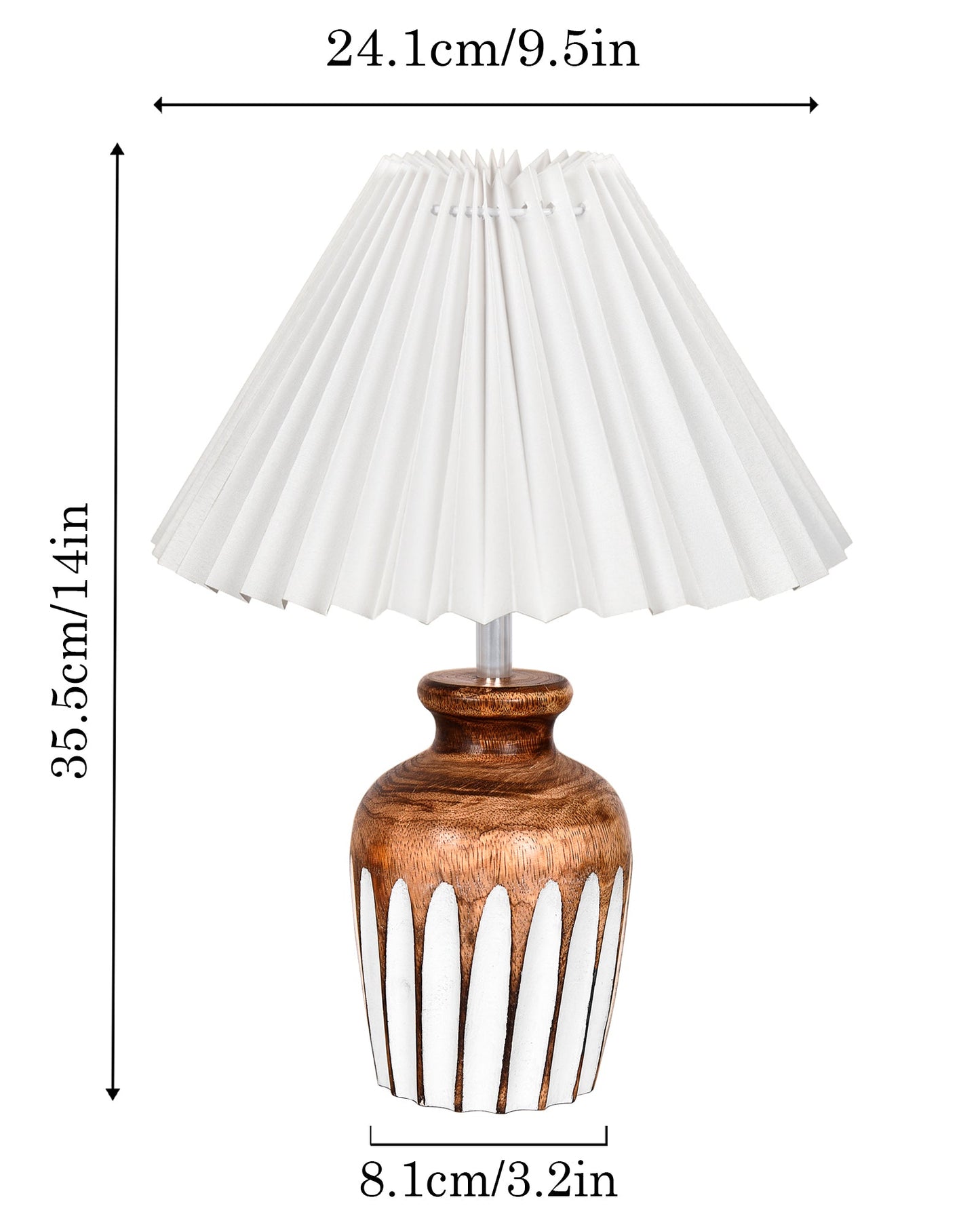 Small Cute Bedside Lamp with Linen Beige Lampshade, Nightstand Lamp for Nursery, Bedroom, Kid Room, Living Room, Light Brown Wooden Base, E27, Ribbed Urn, Pleated Jute
