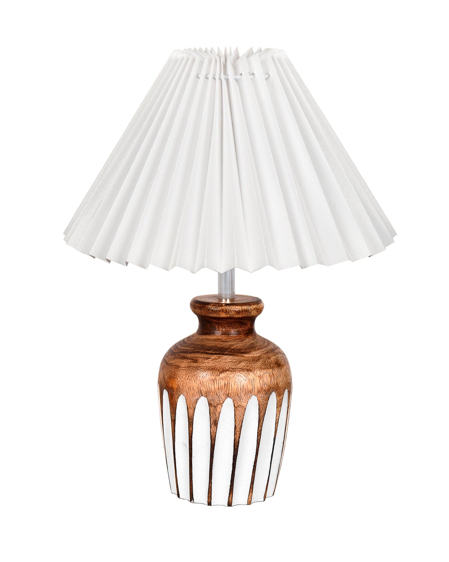 Small Cute Bedside Lamp with Linen Beige Lampshade, Nightstand Lamp for Nursery, Bedroom, Kid Room, Living Room, Light Brown Wooden Base, E27, Ribbed Urn, Pleated Jute