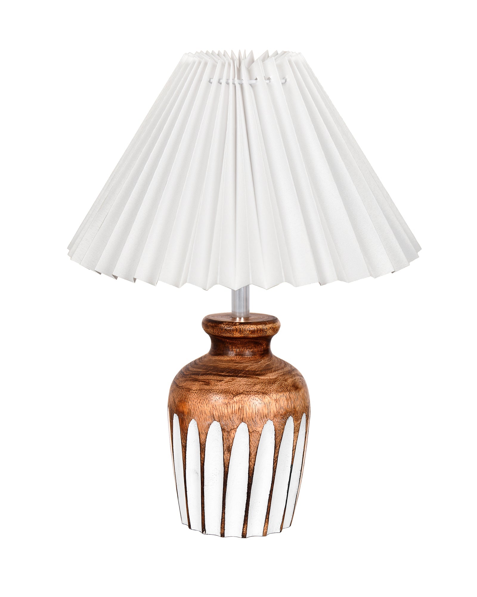 Small Cute Bedside Lamp with Linen Beige Lampshade, Nightstand Lamp for Nursery, Bedroom, Kid Room, Living Room, Light Brown Wooden Base, E27, Ribbed Urn, Pleated Jute