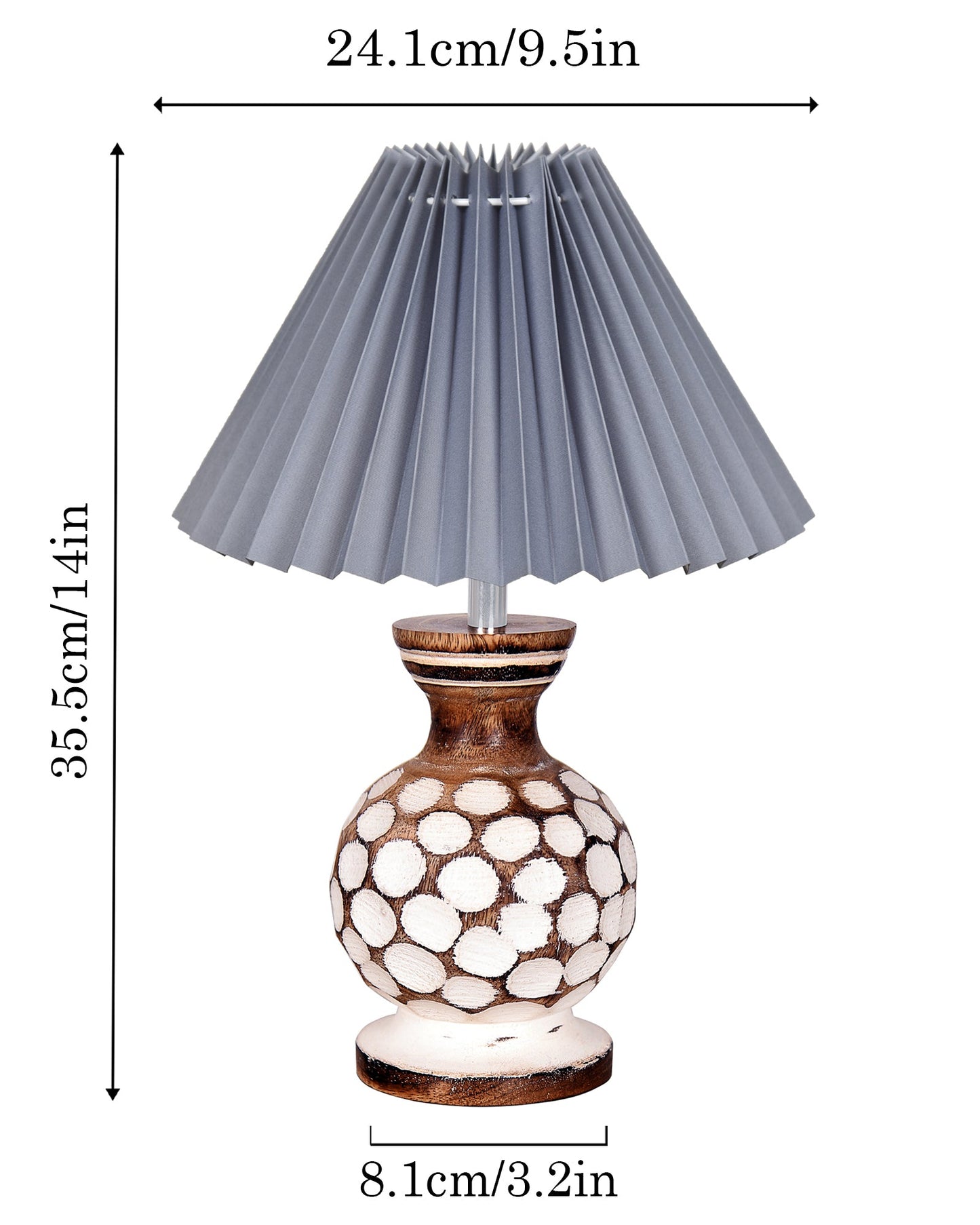 Small Cute Bedside Lamp with Linen Beige Lampshade, Nightstand Lamp for Nursery, Bedroom, Kid Room, Living Room, Light Brown Wooden Base, E27, Carved Ball, Pleated Jute