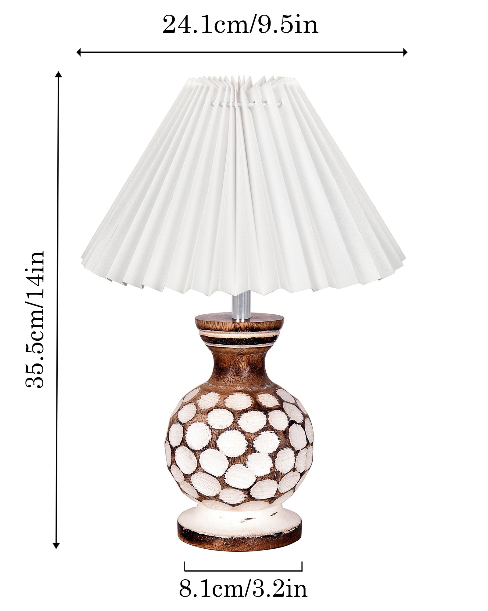 Small Cute Bedside Lamp with Linen Beige Lampshade, Nightstand Lamp for Nursery, Bedroom, Kid Room, Living Room, Light Brown Wooden Base, E27, Carved Ball, Pleated Jute