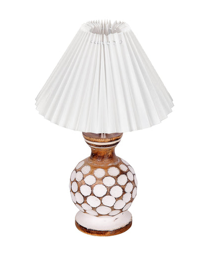 Small Cute Bedside Lamp with Linen Beige Lampshade, Nightstand Lamp for Nursery, Bedroom, Kid Room, Living Room, Light Brown Wooden Base, E27, Carved Ball, Pleated Jute