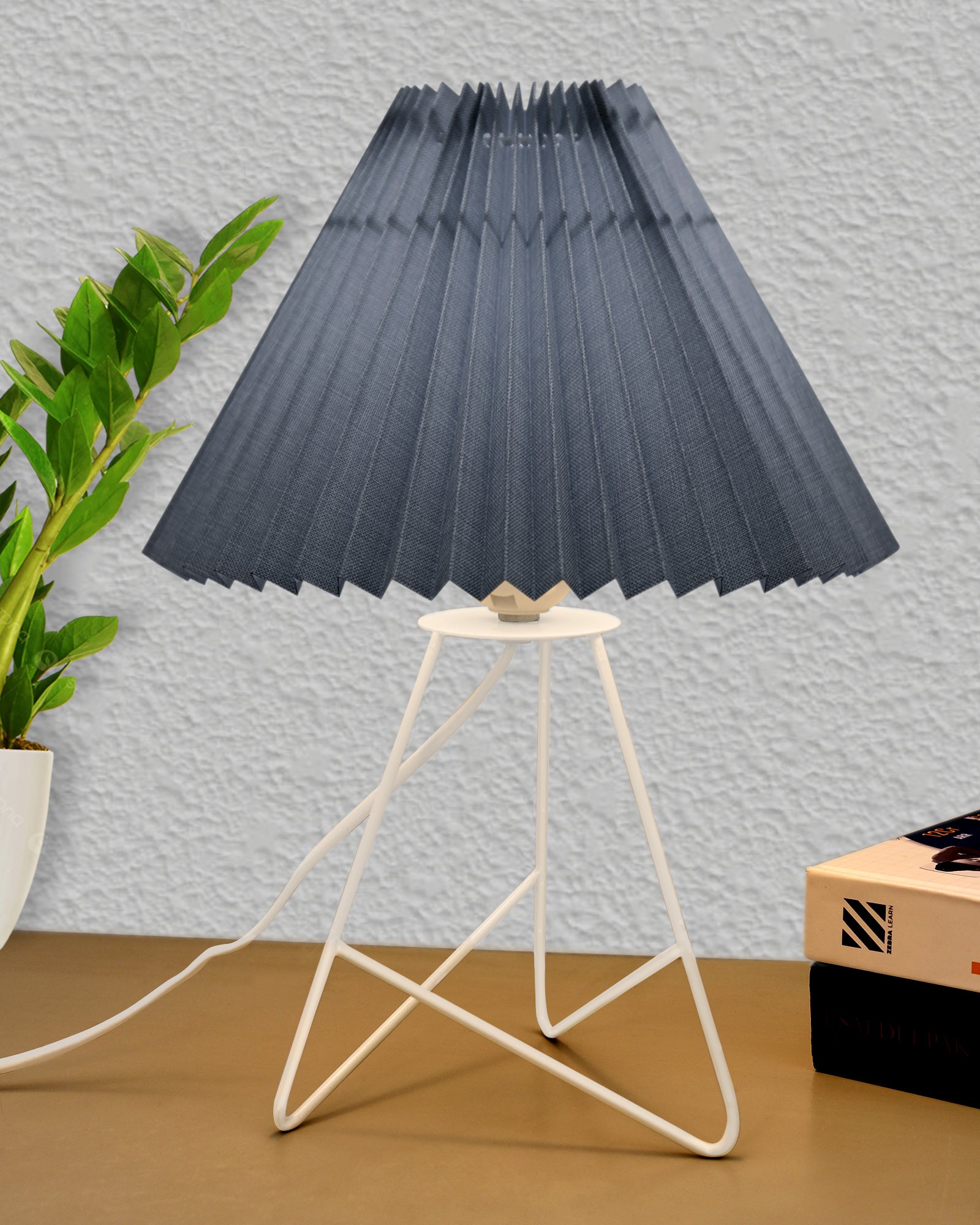 Retro Down to the Wire Metal Table Lamp with Fabric Shade, Bedside Lamp Gift Housewarming Home Living Room, Pleated shade