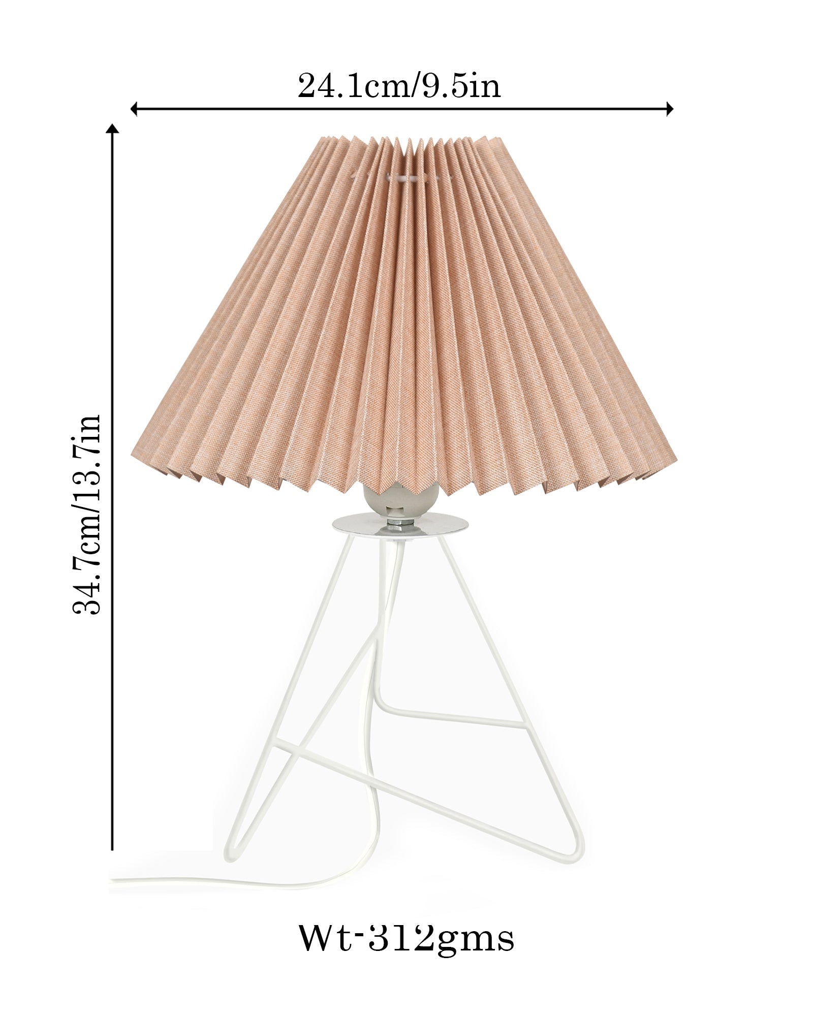 Retro Down to the Wire Metal Table Lamp with Fabric Shade, Bedside Lamp Gift Housewarming Home Living Room, Pleated shade