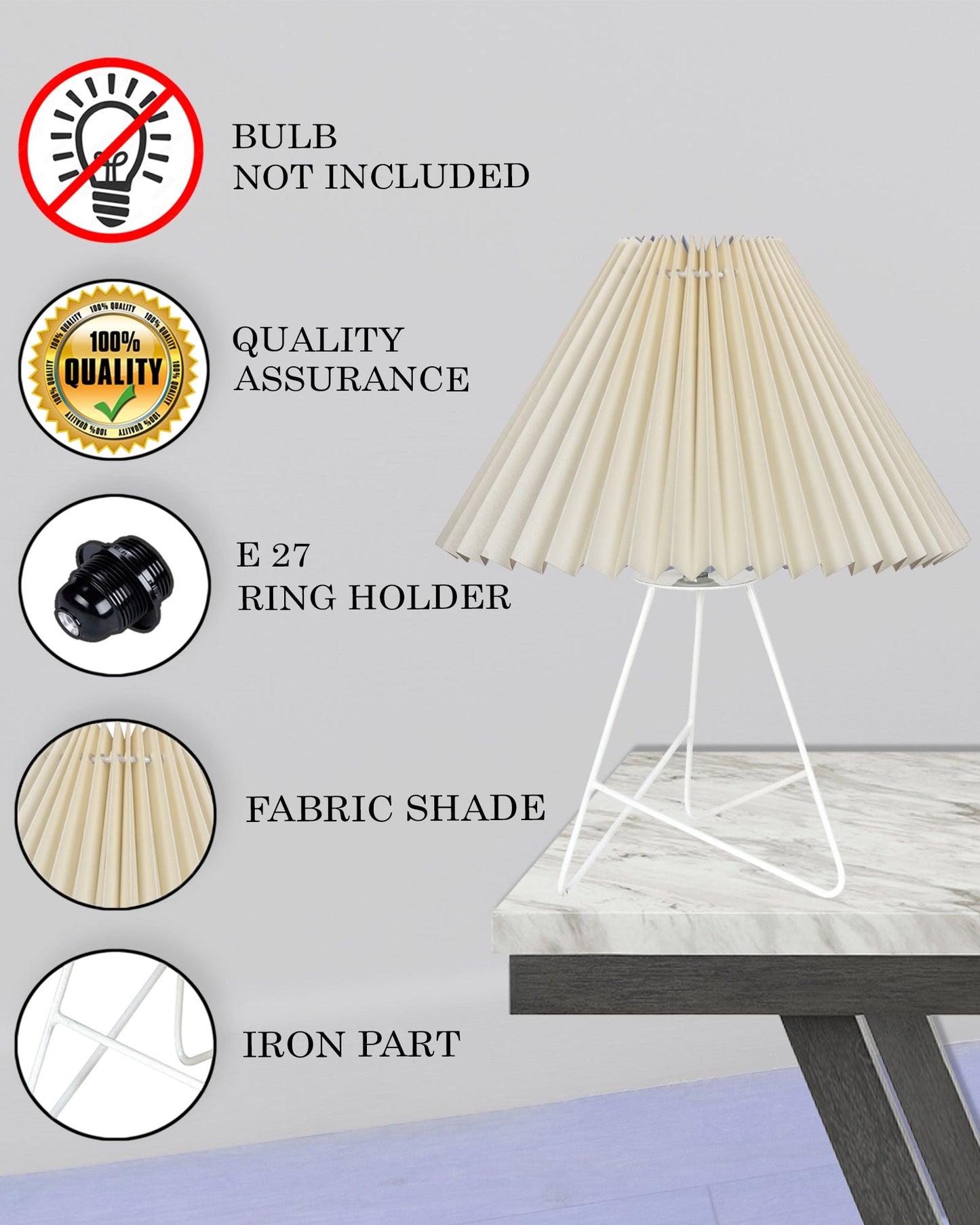 Retro Down to the Wire Metal Table Lamp with Fabric Shade, Bedside Lamp Gift Housewarming Home Living Room, Pleated shade