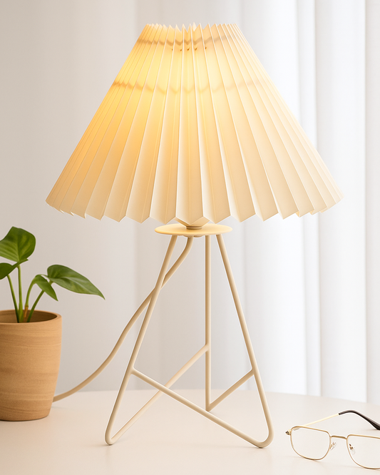 Retro Down to the Wire Metal Table Lamp with Fabric Shade, Bedside Lamp Gift Housewarming Home Living Room, Pleated shade