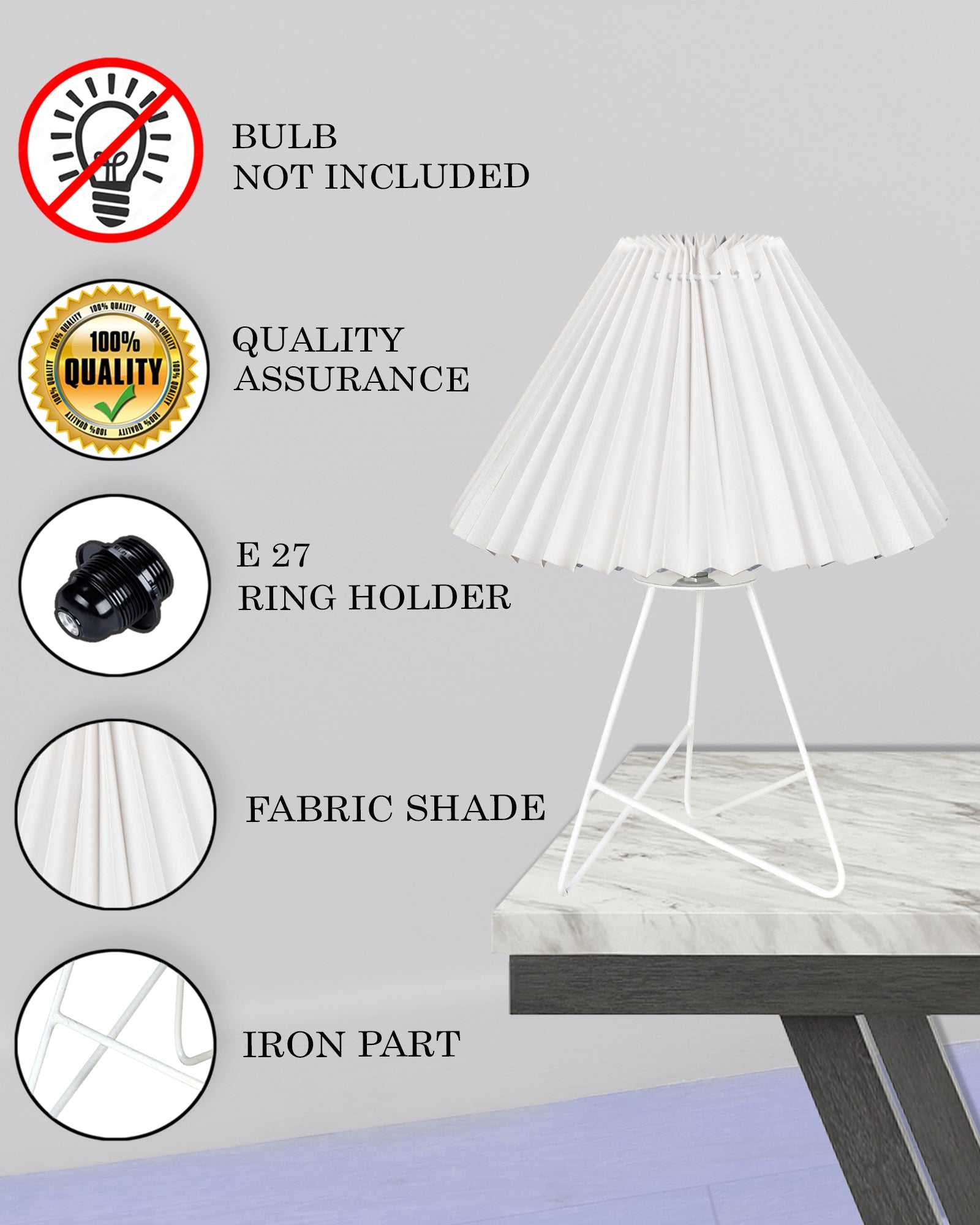 Retro Down to the Wire Metal Table Lamp with Fabric Shade, Bedside Lamp Gift Housewarming Home Living Room, Pleated shade