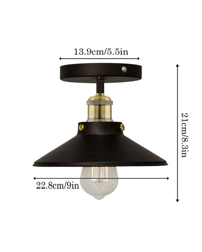 Modern Farmhouse Semi Flush Mount Ceiling Light Black Hallway Light Fixture Ceiling Hung, Antique Golden, Black Cone Shade