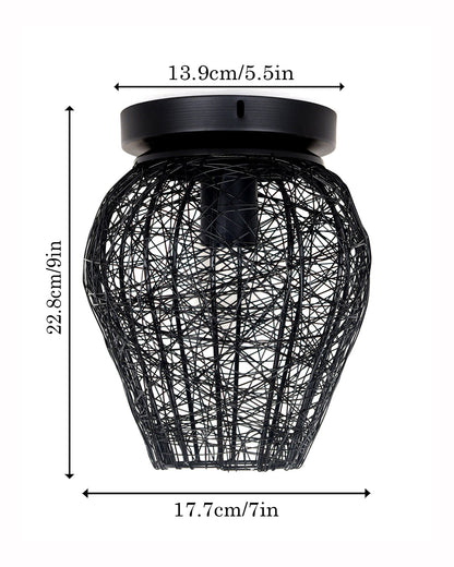 Modern Farmhouse Semi Flush Mount Ceiling Light Black Hallway Light Fixture Ceiling Hung, Antique Golden, Black Cone Shade