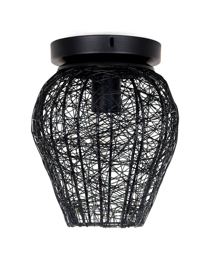 Modern Farmhouse Semi Flush Mount Ceiling Light Black Hallway Light Fixture Ceiling Hung, Antique Golden, Black Cone Shade