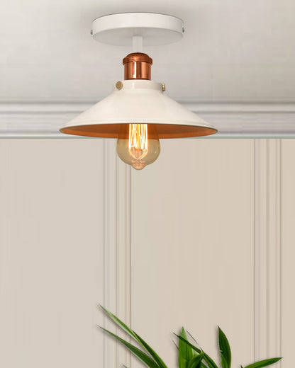 Modern Farmhouse Semi Flush Mount Ceiling Light Black Hallway Light Fixture Ceiling Hung, Antique Golden, Black Cone Shade
