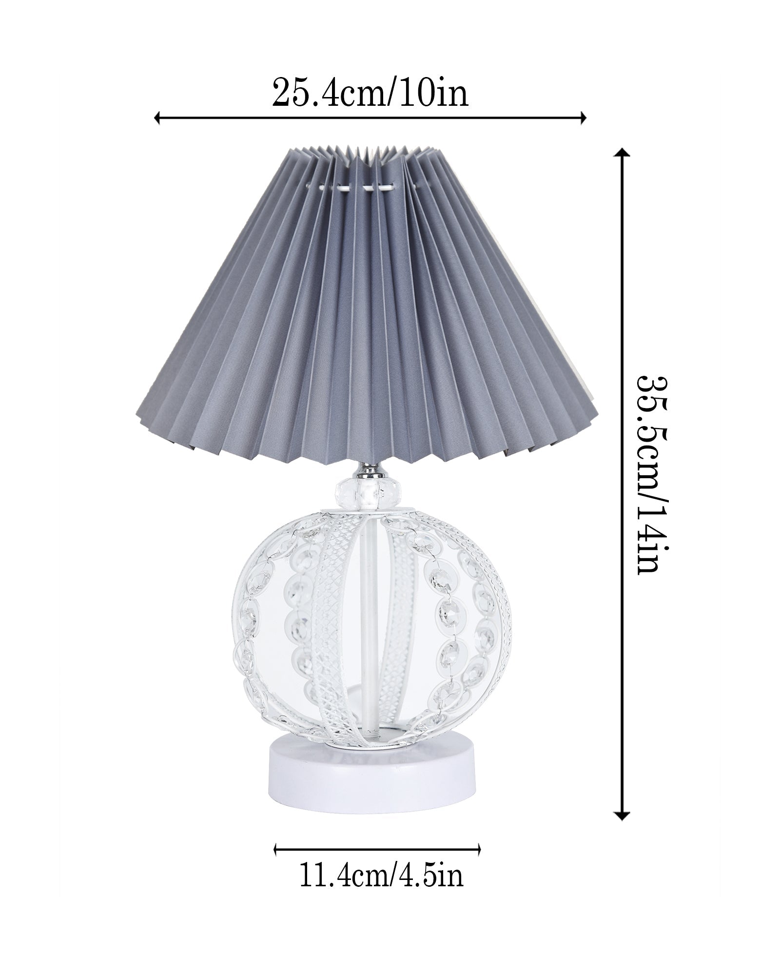 Modern Round Small Crystal Table Lamp,Contemporary Bedroom Bedside Nightstand Lamp,Desk Globe Lamp for Living Room Girls Kids Room, Sphere, Grey Pleated