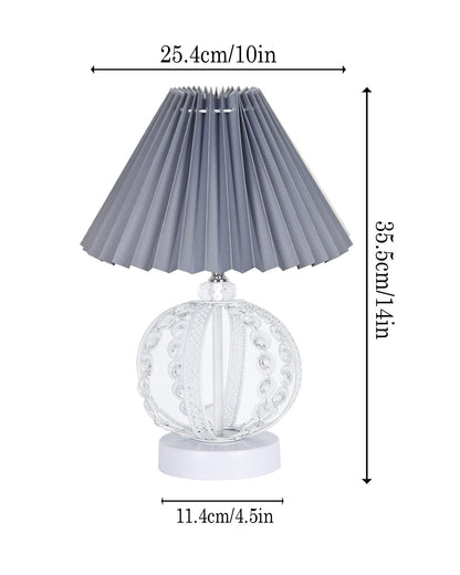 Modern Round Small Crystal Table Lamp,Contemporary Bedroom Bedside Nightstand Lamp,Desk Globe Lamp for Living Room Girls Kids Room, Sphere, Grey Pleated