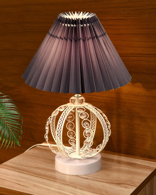 Modern Round Small Crystal Table Lamp,Contemporary Bedroom Bedside Nightstand Lamp,Desk Globe Lamp for Living Room Girls Kids Room, Sphere, Grey Pleated