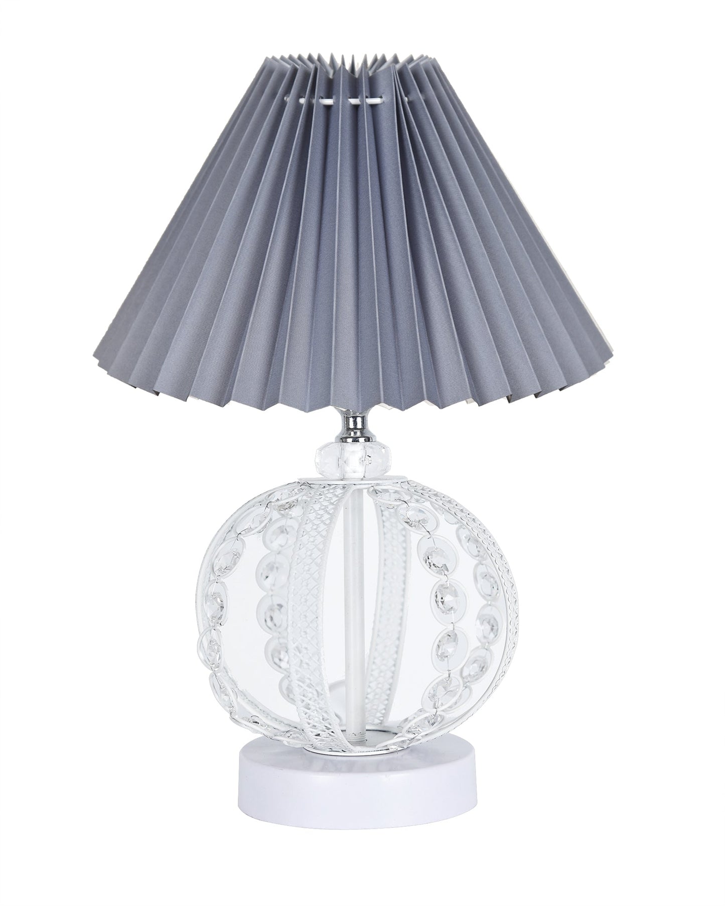 Modern Round Small Crystal Table Lamp,Contemporary Bedroom Bedside Nightstand Lamp,Desk Globe Lamp for Living Room Girls Kids Room, Sphere, Grey Pleated