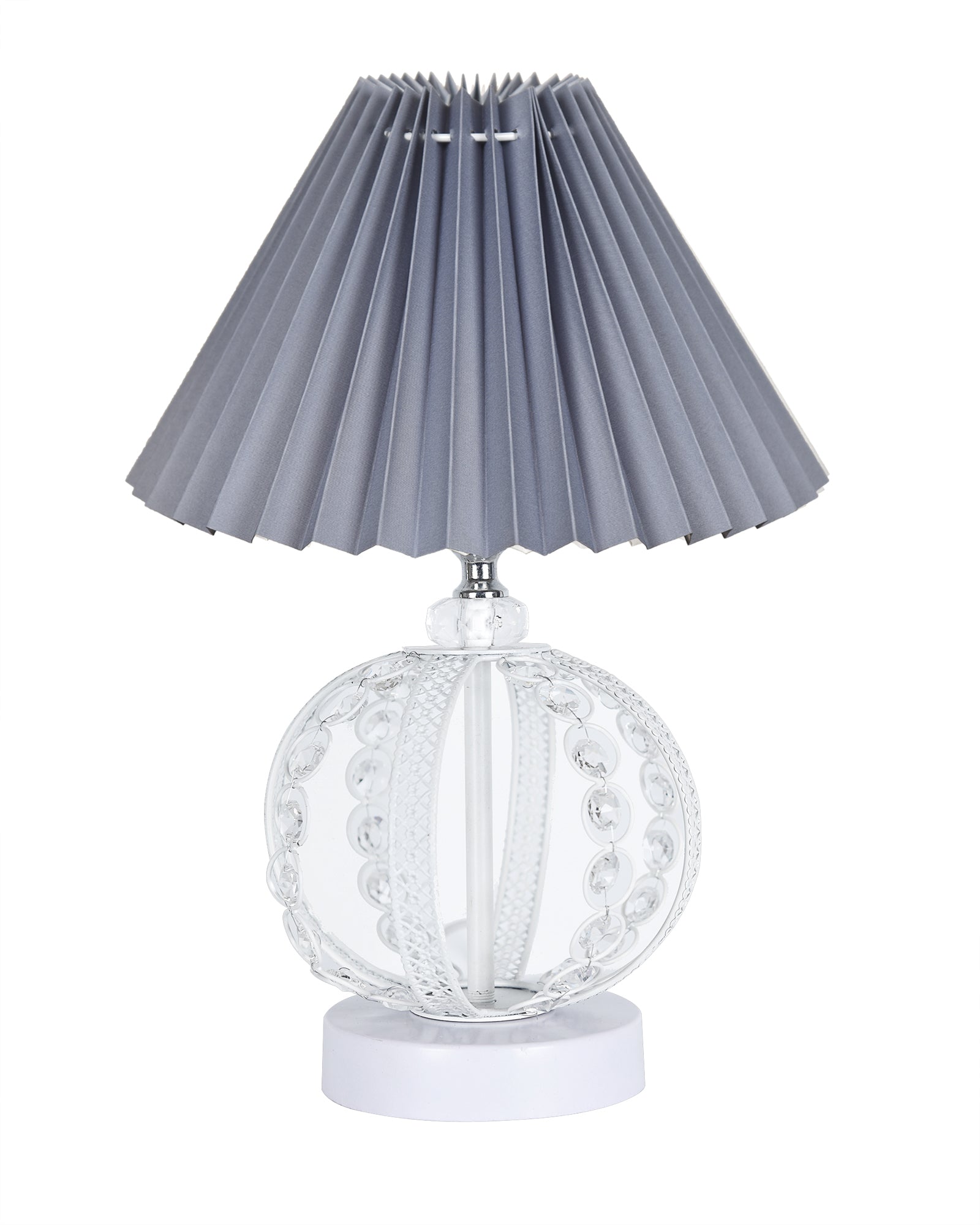 Modern Round Small Crystal Table Lamp,Contemporary Bedroom Bedside Nightstand Lamp,Desk Globe Lamp for Living Room Girls Kids Room, Sphere, Grey Pleated
