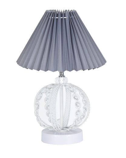 Modern Round Small Crystal Table Lamp,Contemporary Bedroom Bedside Nightstand Lamp,Desk Globe Lamp for Living Room Girls Kids Room, Sphere, Grey Pleated