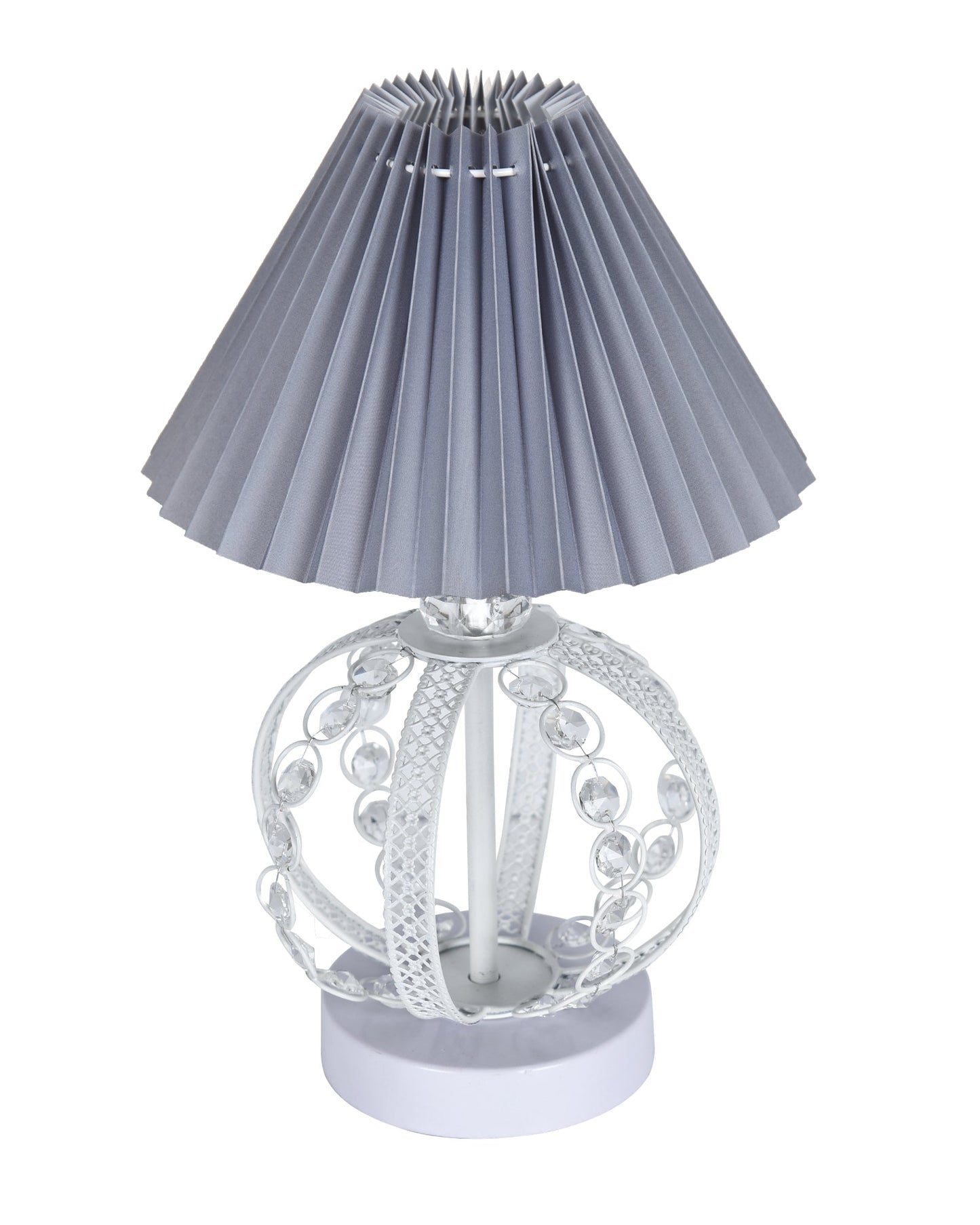 Modern Round Small Crystal Table Lamp,Contemporary Bedroom Bedside Nightstand Lamp,Desk Globe Lamp for Living Room Girls Kids Room, Sphere, Grey Pleated