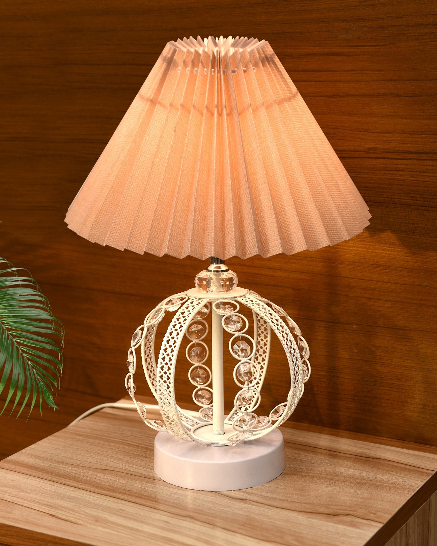 Modern Round Small Crystal Table Lamp,Contemporary Bedroom Bedside Nightstand Lamp,Desk Globe Lamp for Living Room Girls Kids Room, Sphere, Grey Pleated