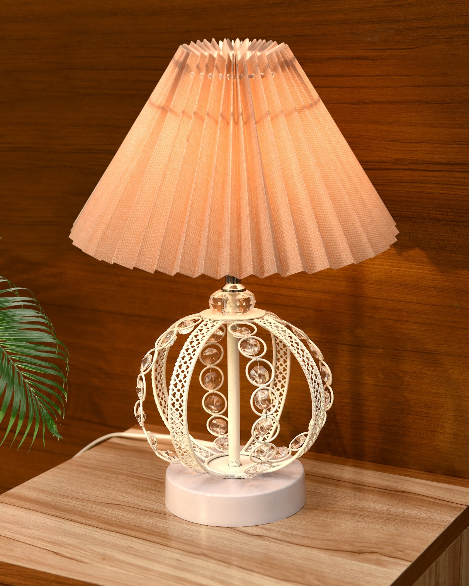 Modern Round Small Crystal Table Lamp,Contemporary Bedroom Bedside Nightstand Lamp,Desk Globe Lamp for Living Room Girls Kids Room, Sphere, Grey Pleated