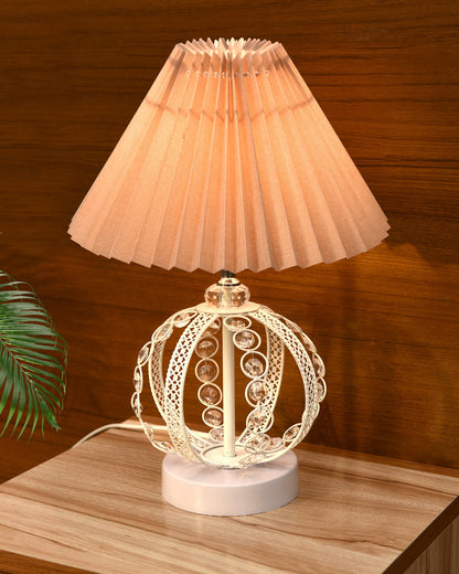 Modern Round Small Crystal Table Lamp,Contemporary Bedroom Bedside Nightstand Lamp,Desk Globe Lamp for Living Room Girls Kids Room, Sphere, Grey Pleated