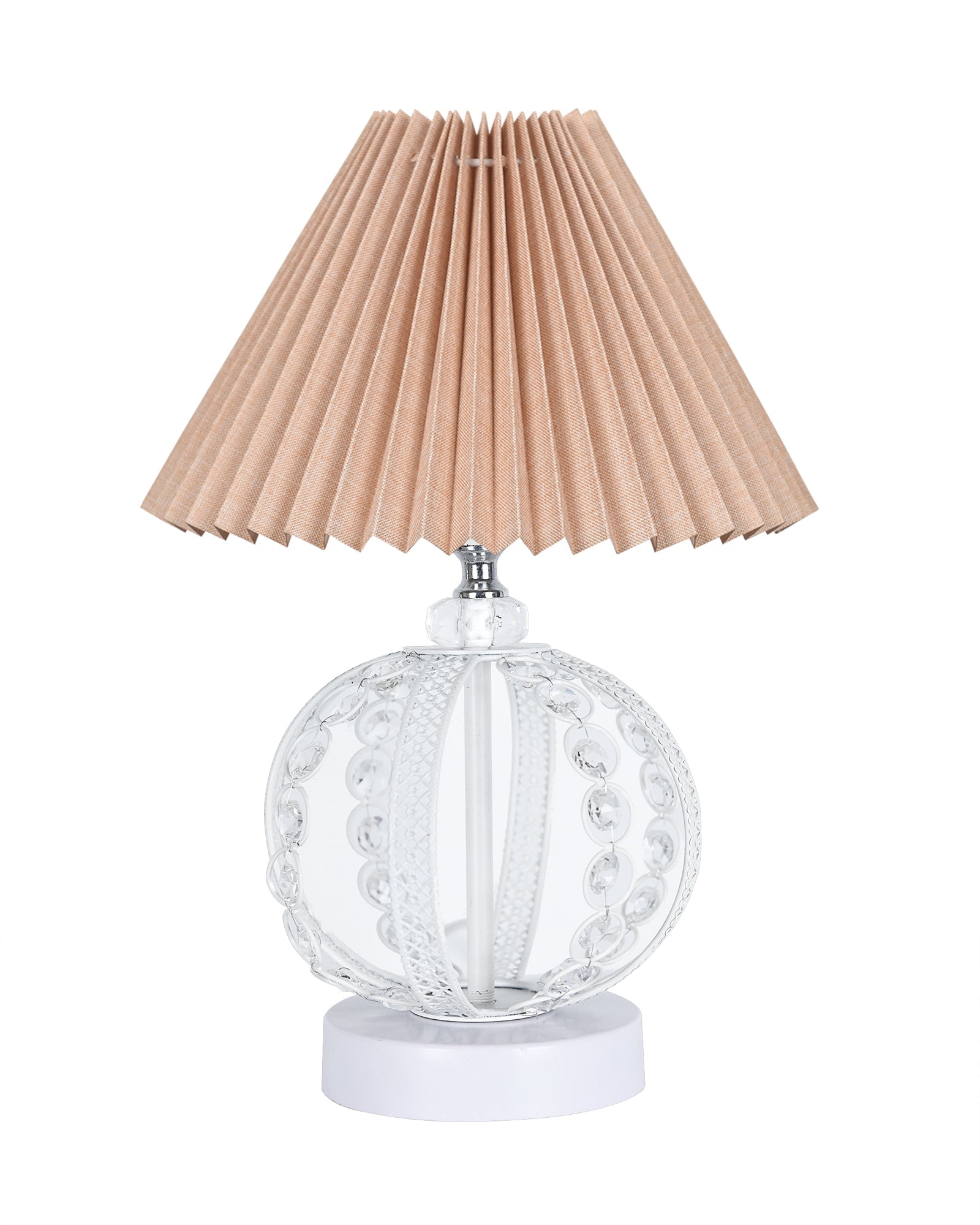 Modern Round Small Crystal Table Lamp,Contemporary Bedroom Bedside Nightstand Lamp,Desk Globe Lamp for Living Room Girls Kids Room, Sphere, Grey Pleated