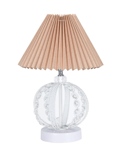 Modern Round Small Crystal Table Lamp,Contemporary Bedroom Bedside Nightstand Lamp,Desk Globe Lamp for Living Room Girls Kids Room, Sphere, Grey Pleated