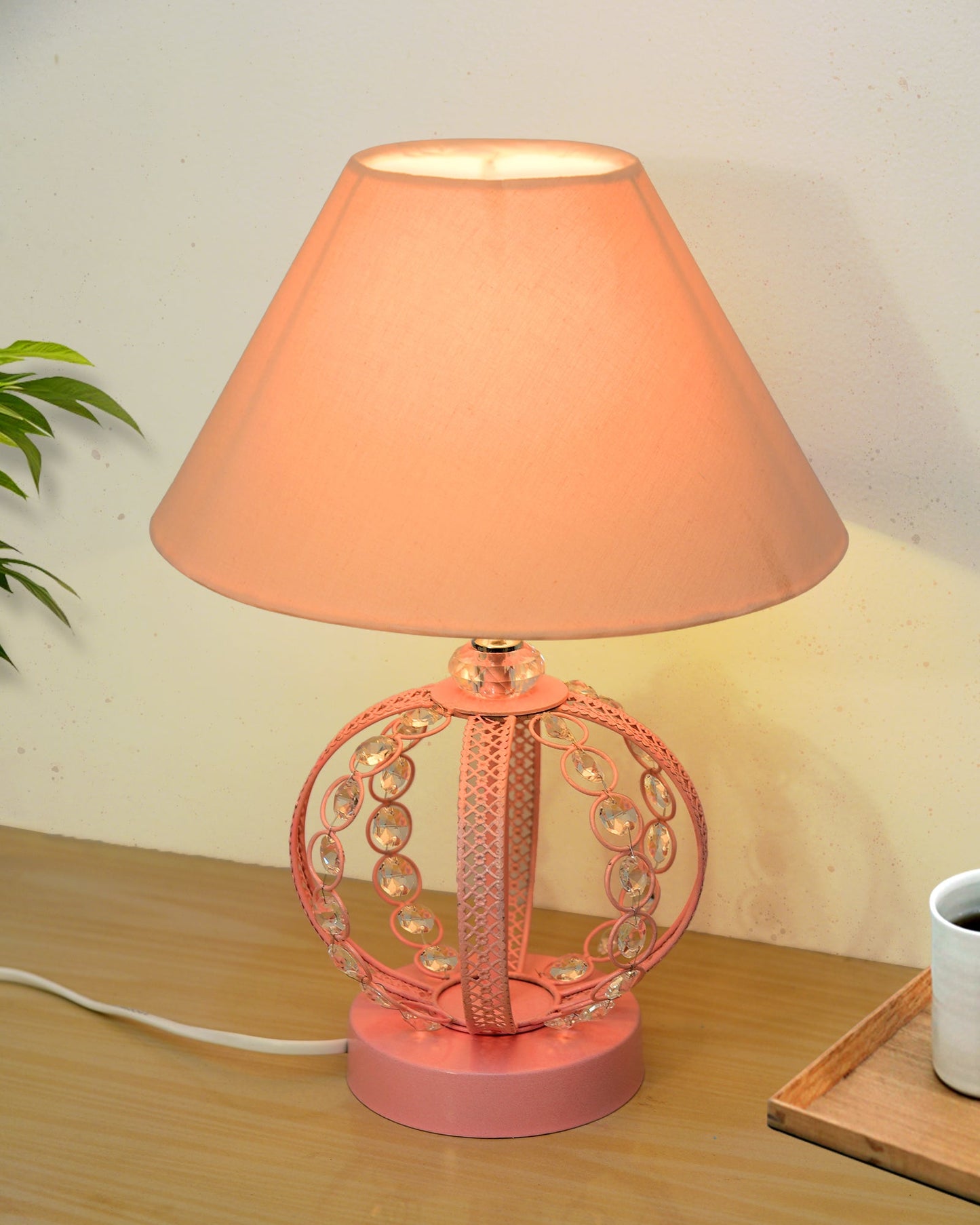 Modern Round Small Crystal Table Lamp,Contemporary Bedroom Bedside Nightstand Lamp,Desk Globe Lamp for Living Room Girls Kids Room, Sphere, White Pleated