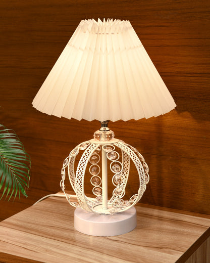 Modern Round Small Crystal Table Lamp,Contemporary Bedroom Bedside Nightstand Lamp,Desk Globe Lamp for Living Room Girls Kids Room, Sphere, Grey Pleated