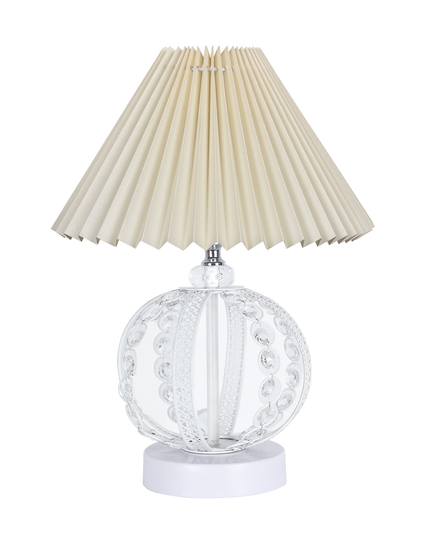 Modern Round Small Crystal Table Lamp,Contemporary Bedroom Bedside Nightstand Lamp,Desk Globe Lamp for Living Room Girls Kids Room, Sphere, Grey Pleated