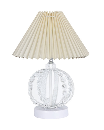 Modern Round Small Crystal Table Lamp,Contemporary Bedroom Bedside Nightstand Lamp,Desk Globe Lamp for Living Room Girls Kids Room, Sphere, Grey Pleated