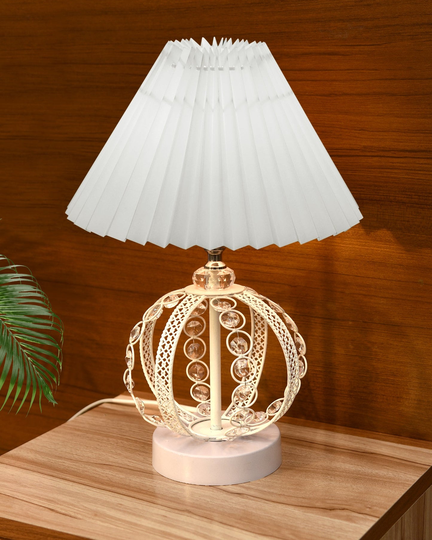 Modern Round Small Crystal Table Lamp,Contemporary Bedroom Bedside Nightstand Lamp,Desk Globe Lamp for Living Room Girls Kids Room, Sphere, Grey Pleated
