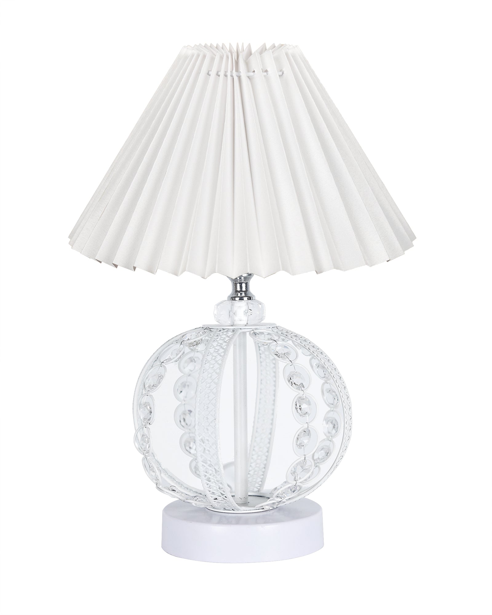Modern Round Small Crystal Table Lamp,Contemporary Bedroom Bedside Nightstand Lamp,Desk Globe Lamp for Living Room Girls Kids Room, Sphere, Grey Pleated