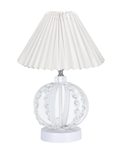 Modern Round Small Crystal Table Lamp,Contemporary Bedroom Bedside Nightstand Lamp,Desk Globe Lamp for Living Room Girls Kids Room, Sphere, Grey Pleated