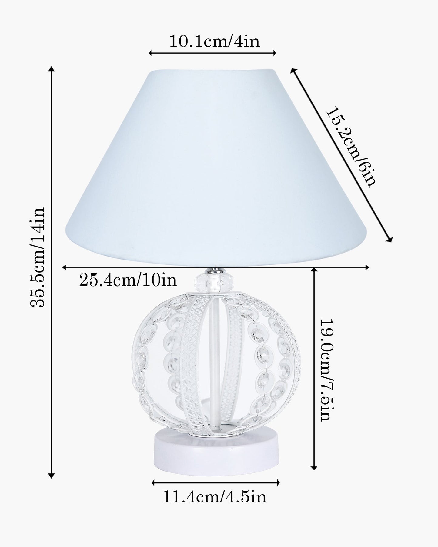 Modern Round Small Crystal Table Lamp,Contemporary Bedroom Bedside Nightstand Lamp,Desk Globe Lamp for Living Room Girls Kids Room, Sphere, White Pleated