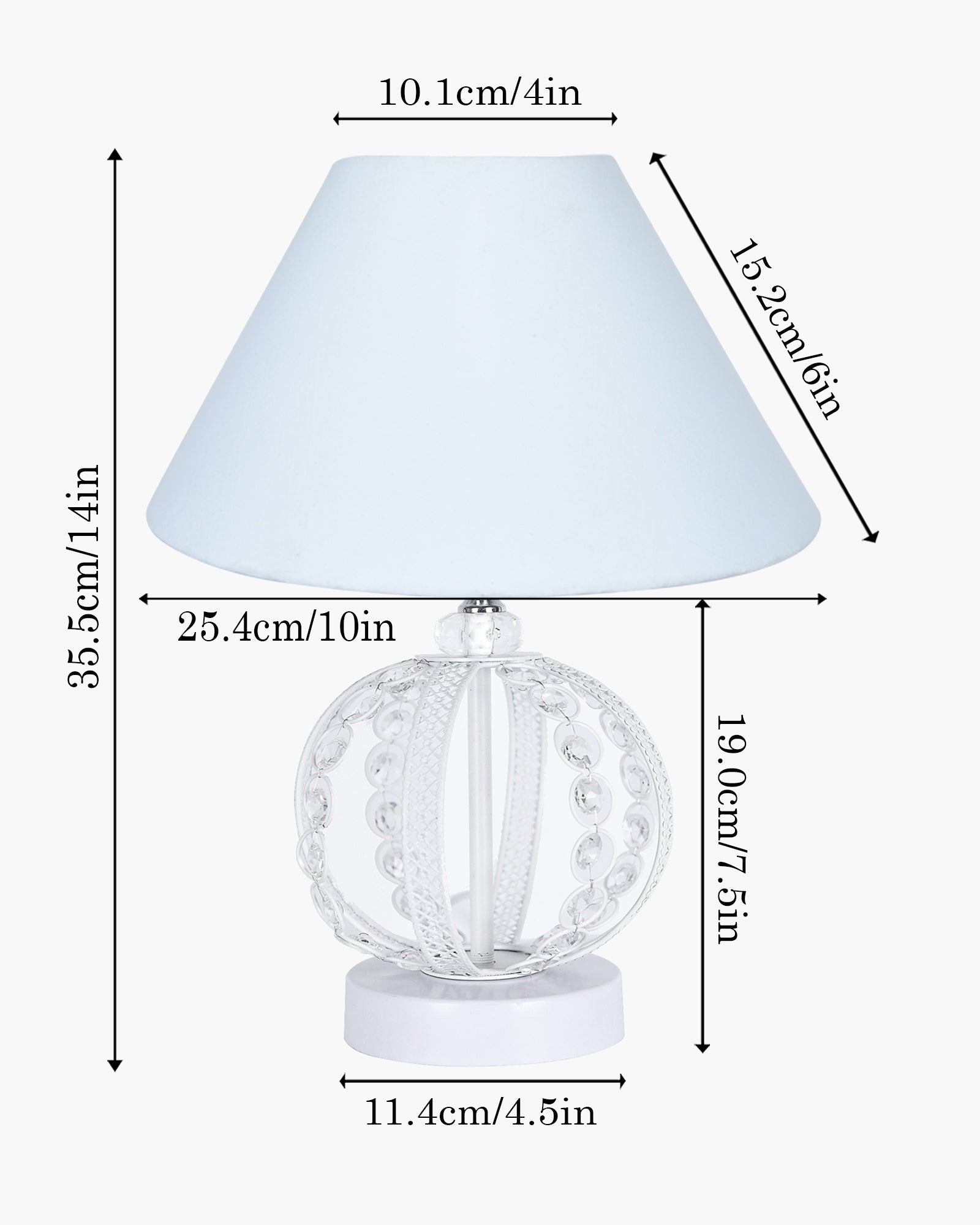 Modern Round Small Crystal Table Lamp,Contemporary Bedroom Bedside Nightstand Lamp,Desk Globe Lamp for Living Room Girls Kids Room, Sphere, White Pleated
