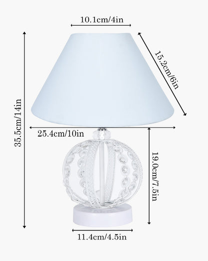 Modern Round Small Crystal Table Lamp,Contemporary Bedroom Bedside Nightstand Lamp,Desk Globe Lamp for Living Room Girls Kids Room, Sphere, White Pleated