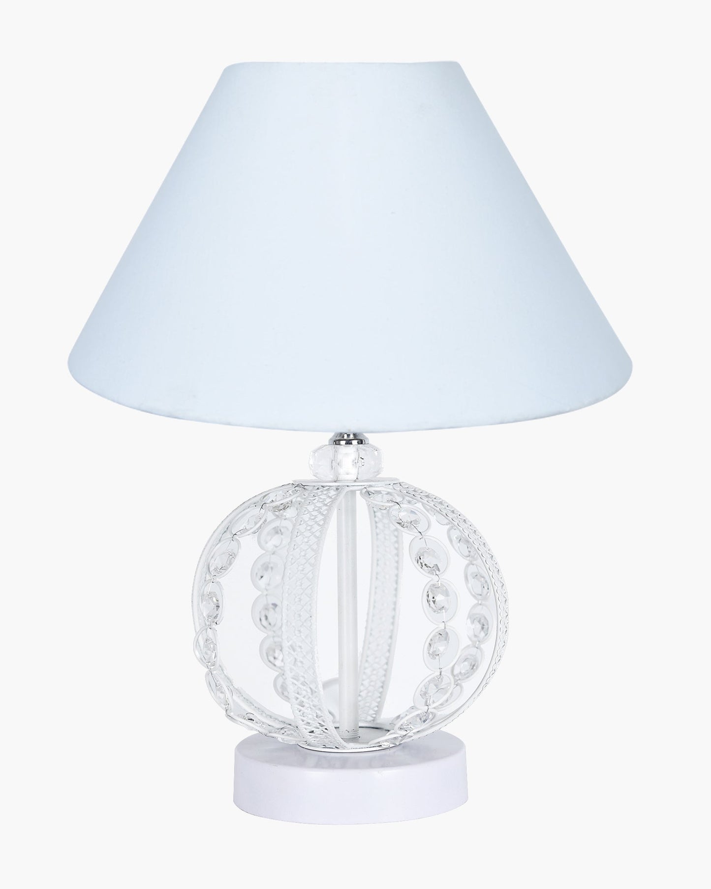 Modern Round Small Crystal Table Lamp,Contemporary Bedroom Bedside Nightstand Lamp,Desk Globe Lamp for Living Room Girls Kids Room, Sphere, White Pleated